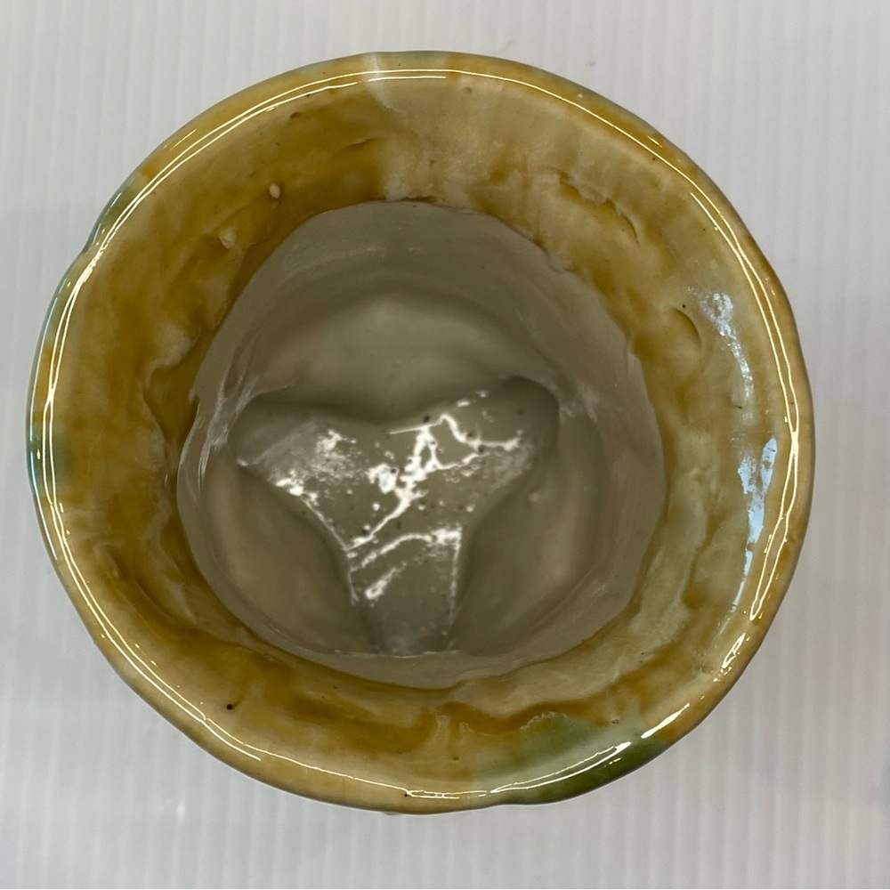 Vintage Lucky Elephant Three Sides Planter Trunk Up Majolica Pottery - Picture 9 of 9